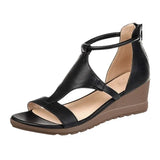 Sandals Summer Fashion Solid Color Open Toe Wedges Sandals Female Casual Buckle Strap Pu Leather Gladiator Sandals