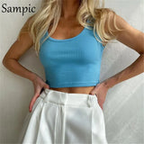 Casual Green Knitted Summer T Shirt Tops Skinny Basic Mini Strap Crop Tops 2021 Fashion Y2K Streetwear Club Sexy Tank
