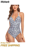 New One Piece Swimsuit Women Solid V Neck Swimwear Female Halter Monokini Bodysuit Backless Swim Beachwear Bathing Suit-Outfit