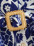 2023 Women Summer MIDI Shirts Dress Vintage Print Floral Short Sleeve Female Elegant Street Belt Dresses Clothing-Outfit