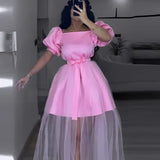 Temperament Round-Neck Three-Dimensional Lotus Leaf-Side Dress Collection Waist Thin Temperament Ass Banquet Dress