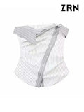 Gathered Bustier Tops for Women, Straight Neck, Side Zipper, Female Camis, Sexy Fashion-Outfit