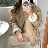 Woherb South Korean Chic New Autumn And Winter Minority Ling Ge Plus Thick Cotton-Padded Clothes Women On Both Sides Wear Lamb Wool Jacket Coat-Outfit