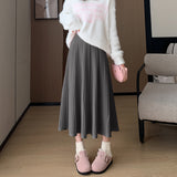 Thick Knitted Skirt For Women In Winter Thick, Medium And Long Style, High Waist, Light Ripe A-Shaped Skirt, Wool Pleated Skirt, Long Skirt.-Outfit