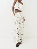 2023 Women Summer Linen Loose Skirts Vintage Sweet Floral Embroidery Zipper Female Elegant Street Long Skirt Clothing-Outfit