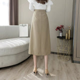 Summer High-waisted Midi A-line Skirt Black Pencil Office Lady Bodycon Skirt Elegant Long Skirts Korean Fashion QT1272-Outfit