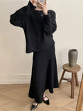 New Lazy Wind Loose Top + Fishtail Dress Set Women's Round Collar Knitting Set