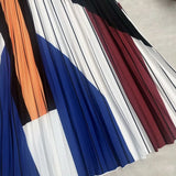 Women Elastic Waist Geometric Printed A-line Skirt Spring Summer Elegant Mid-length High Waist Pleated Skirt QT2023-Outfit