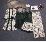 New Sex Black Homewear Five-Piece Set Of Fashion Lace Pyjamas Set Printed Women's
