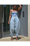 Casual Wide Leg Bandage Jeans Autumn Fashion High Waist Loose Trousers Light Blue Plus Size Pants Streetwear Hot 928-0-Outfit