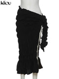 Kliou Pleated Woven Skirt For Women Harajuku Sexy Oversized Casual Clothing Irregular Shape Side Lace Casualwear Female