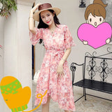 Summer Flower Printed Irregular Women Dress Temperament Women Chiffon