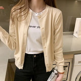 Women's Round Neck Cardigan Sweater Lightweight Long Sleeve Knitted Cardigans Woman Solid Color Button Up Jumper Jacket-Outfit