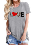 Grey Casual O-Neck Short Sleeves Love Printed Regular