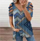Blouses Shirts Pullover Blusa Hollow-Out Women Elegant Summer Fashion Tops Loose V_Neck 2021 Tee