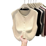 Old Money Style Casual Folded Round-Necked Vest Vest Women's Winter Sweater Coat Knitted Shoulder