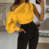 Blusas Women 2022 Summer Off Shoulder Shirt Elegant Long Sleeve Blouse Fashion Asymmetrical Top Casual Solid Tunic