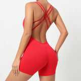 Woherb Honey Peach Hip Without Embarrassment Line Yoga Fitness Jumpsuit Show Back Up Hip Sports Jumpsuit Dancing Woman-Outfit