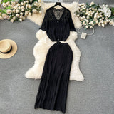 Style Wears A Minority Lazy Style Suit, A Knitted Cardigan, A High-Waisted Long Skirt, A Fashion Two-Piece Suit-Outfit