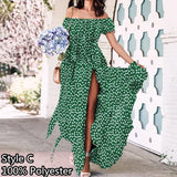 Dress Women Summer Sexy Party Leopard Print Maxi Sundress 2022 Celmia High Waist Robe Elegant Off Shoulder Ruffles