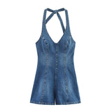 Strap Trousers Shorts Women 2025 Summer Hanging Neck Denim Jumpsuit