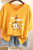 100% Cotton M-6XL T Shirt Chinese Lute Print Tshirt Short Sleeve Women's Top Summer Couple V Neck Oversized T Shirts-Outfit