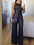 Women Fashion Elegant Casual Workwear Party Romper Overalls Female Sleeveless Jumpsuit Sequined Zipper Pocket Design