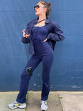 Black Knitted Sleeveless Jumpsuit Women Button Wide Leg Jumpsuits 2021 Femme Streetwear Casual Straight Rompers