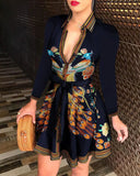 hirigin Women Printed Long Sleeve Dress Casual Bandage Mini A-line Dresses Sexy Party Summer Feminias Vestidos Women