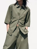 2023 Women Summer Shorts Casual Solid Poplin Elastic waist Pockets Female Elegant Street Short Clothing-Outfit