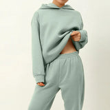 New Women Elegant Solid Suits Warm Hoodie Sweatshirts And Long Pant Fashion 2 Pieces Sets Oversized Sweatshirt