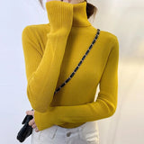 New 2021 Women Pullover Turtleneck Sweater Autumn Long Sleeve Slim Elastic Korean Simple Basic Cheap Jumper Solid Color