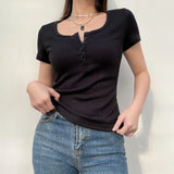 Woherb Spring 2023 New Hot Girl Wind Pure Color Simple Door Single Row Short Sleeve T-Shirt Jacket Female-Outfit