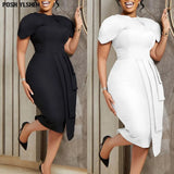Bodycon Midi Dress African Dresses for Women 2023 Daily Elegant High Waist Bandage Petal Sleve Robe Femme African Clothes-Outfit