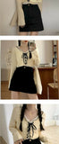 Tshirt Women T Shrit Wave Side Lace-up Cardigan Top Korean Autumn Repair Body Short Long-sleeved T-shirt Harajuku