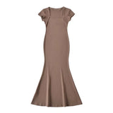 Trendy Women's Dress Street Shot Square Collar Fishtail Short-Sleeved Dress Slim Body Shows Thin Buttocks Spicy Girls Short Skirt-Outfit