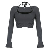 Woherb And Gray Color Patchwork Fake Two T-Shirts Fall 2023-Outfit
