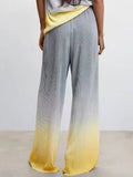2023 Women Summer Pleated Straight Pants Fashion Gradient Elastic Waist Chiffon Full Length Female Casual Trousers Cloth-Outfit
