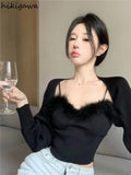 2 Piece Set Women Crop Tops Sexy Sling Vest Long Sleeve Cardigan Coat Outfits Rouopas Femme Sexy Tunic Suit Y2k Clothes-Outfit