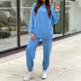 Autumn Winter Two Piece Set For Women Tracksuit Harajuku Hooded Sweatshirt And Elastic Waist Long Pant 2021 Solid