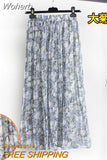 Women Summer Chiffon Floral Print Skirt High Waist A-line Elegant Skirts Beach Many Colors Mid-length Skirt QT1615-Outfit