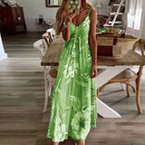 Spaghtti Strap Summer Women Dress Beach Holiday Sexy Maxi V-Neck Sleeveless Floral Print Casual Long Bohemian