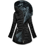Winter Warm Wool Collar Cotton Clothes Women Zipper Long Sleeves Cotton Coat Hooded
