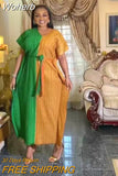 African Dresses For Women Elegant Dashiki Vneck Patchwork Long Maxi Dress Muslim Abaya Ladies Traditional Africa Clothing-Outfit