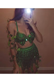 Sexy 2 Piece Outfits Backless Low Cut Bra Crop Tops Bandage Long Tassel Mini Skirts Women Clubwear Matching Sets 928-1-Outfit