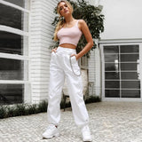 New Trendy Women Casual Autumn Harem Cargo High Waist Trousers Ladies Cotton Solid Punk Loose Long Pants one