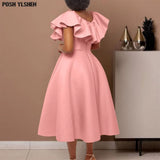 Women White Dresses Party Ruffles O Neck High Waist A Line Pleated Summer Dress Fashion Evening Birthday Gowns 2023 New-Outfit