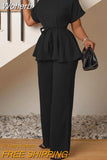 Two Piece Set Women Tracksuit Summer Clothes African Dresses for Women Casual Party Bandage Blouse Wide Leg Pants Suit Outfits-Outfit