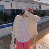 Woherb Milk Blue Sweater Coat Female Autumn Winter Loose Languid Lazy Wind Gentle Foreign Style Jacket Salt Department Knit Cardigan-Outfit