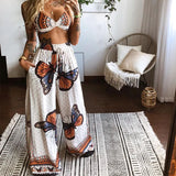 Summer Yoga set Homewear Outfits Butterfly Print Sport Women Sportsuit Two Pieces Sets Workout Outfit Pants Loose